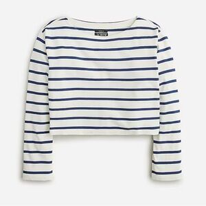 NWT J. Crew Cropped Boatneck T-shirt in Mariner Cotton, Size Large